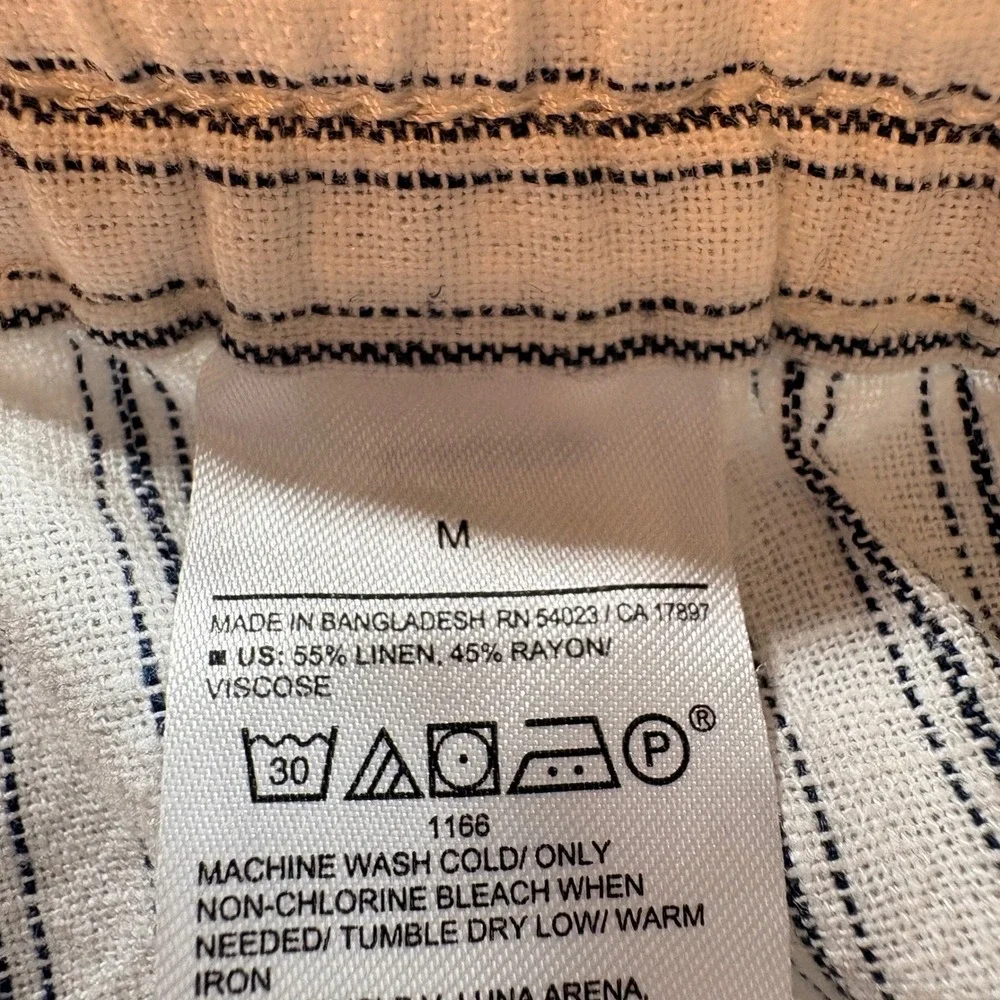 Banana Republic Linen Blend Pants Womens M White Navy Stripe Straight High Rise